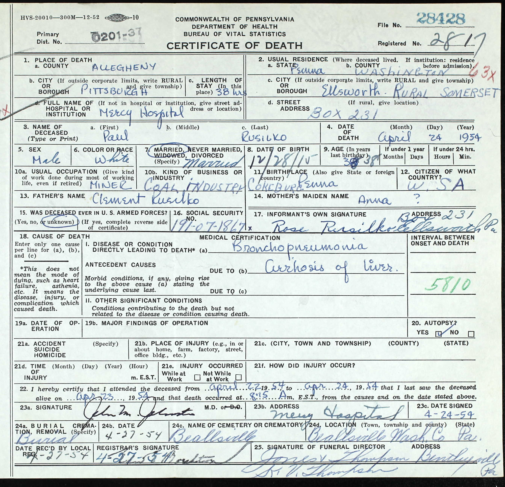 death certificate